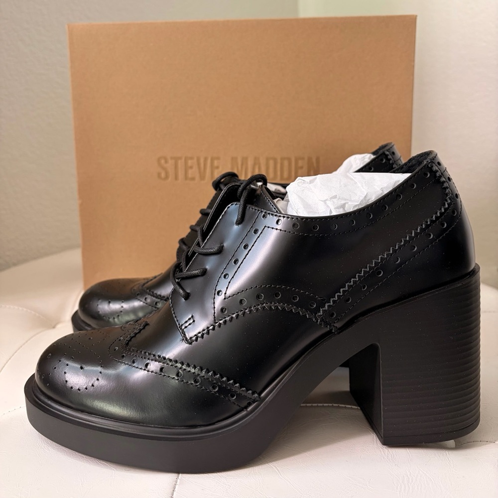 NIB Steve Madden Poetta Oxford Shoes in Black Box - Picture 3 of 5